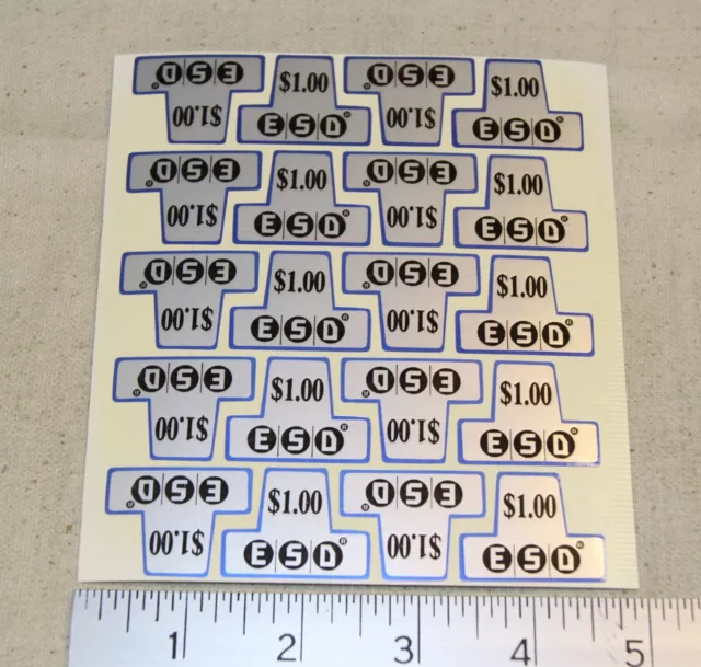 ESD $1.00 decals Vertical 4 coin chute slides , qty. 20 for 1 price, p# 4D100