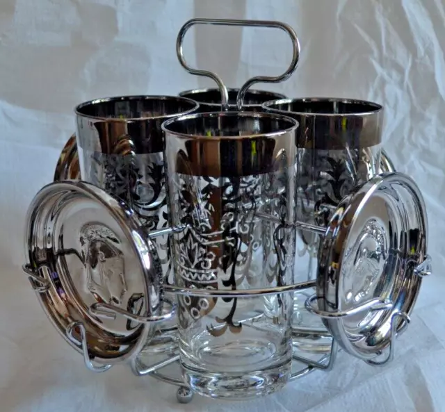 MCM Kimiko Glass Silver Guardian Nights Glass Caddy, Glasses, Coasters FREE ship