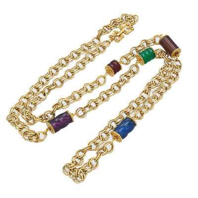 Givenchy Gold-tone Colored Stones Chain Long Necklace Women T1144