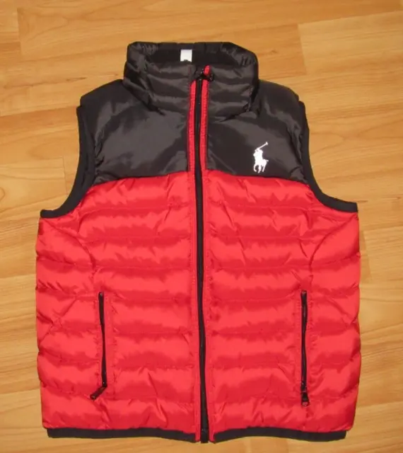 POLO RALPH LAUREN Boys Sz 3 3T Down Filled Puffer Vest Jacket Black Red EUC