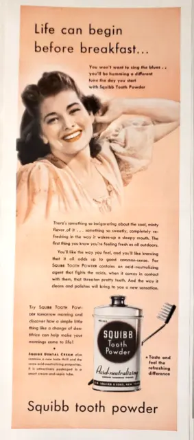 PRINT AD Squibb Tooth Powder 1939 5x13 Acid Neutralizing Toothpaste