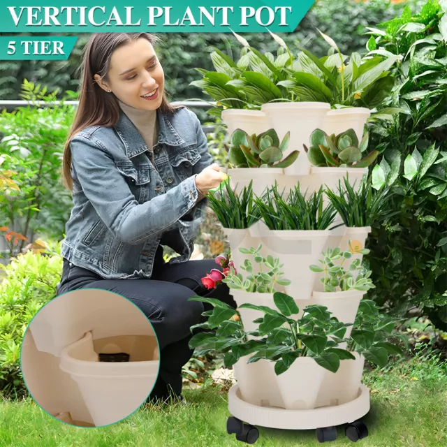 5 Tier Vertical Garden Strawberry Stackable Planters Herbs Petunias Pancy Yard