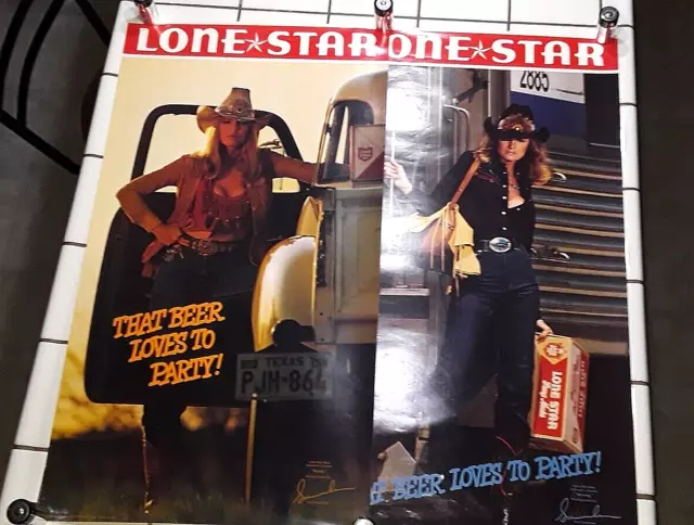 Lot 2 Rare 1981 LONE STAR BEER POSTERS Hard Partying TEXAS COWGIRLS NO RESERVE
