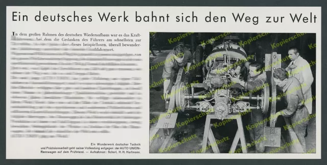 AUTO UNION Rennwagen Silberpfeile Mechaniker Technik Prüfstand Werk Zwickau 1938