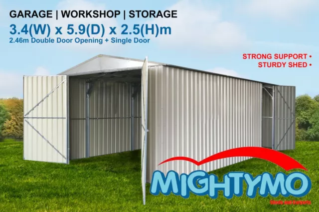 Garden Shed 3.4(W)x5.9(D)x2.5(H)m Garage, Storage, Workshop, Large Steel Shed