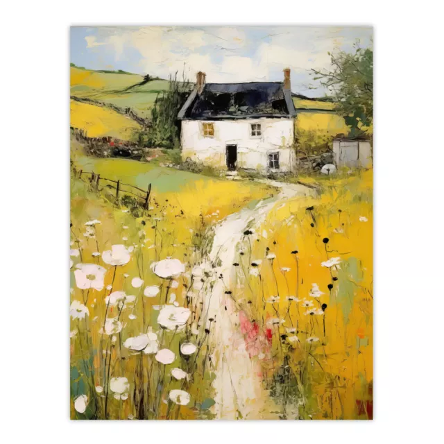 Welsh Countryside Cottage Rolling Hills And Wildflowers Wall Art Poster Print