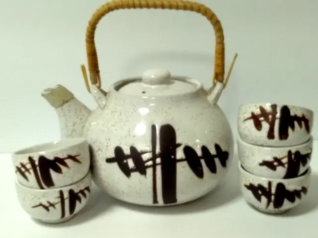 Vintage MCI Japan Ceramic Hand Painted Tea Set White Speckled 6-piece Set