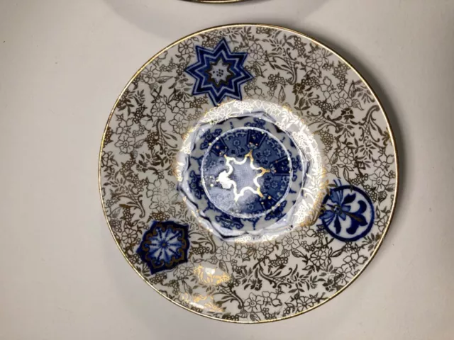 James Kent Longton Fenton Osaka Vintage White Blue Gold Tea Cup, Saucer  & plate 3
