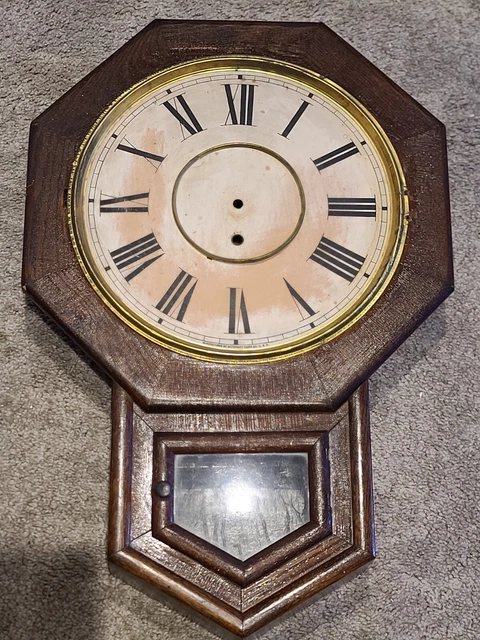 ANTIQUE WATERBURY OAK Octagon Drop School Regulator Clock Case for ...