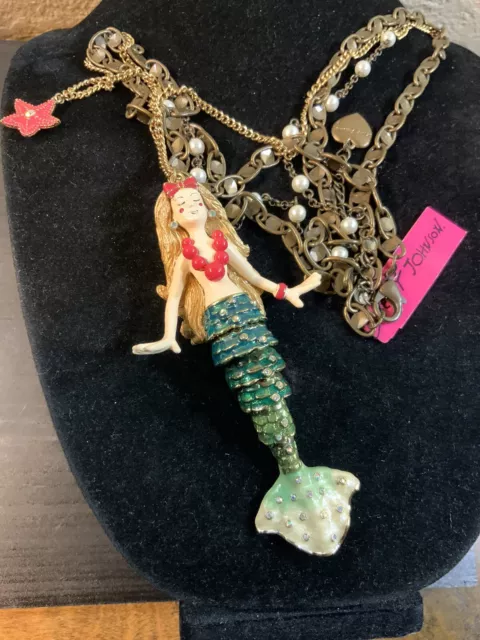 BETSEY JOHNSON VINTAGE Mermaid 5” Long Dual Faux Pearl Slider Necklace ...