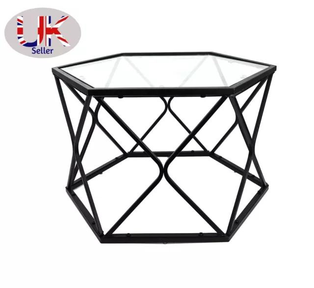 Glass Side Table Round End Coffee Table with Metal Frame for Living Room Black