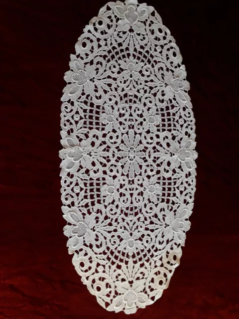 vintage oval chemical lace table centre 28" x 12.5"