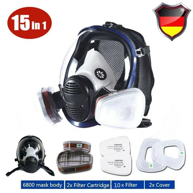 6800 Staubmaske Lackiermaske Atemschutz Halbmaske Gasmaske + 2 Filter 15in1 Set