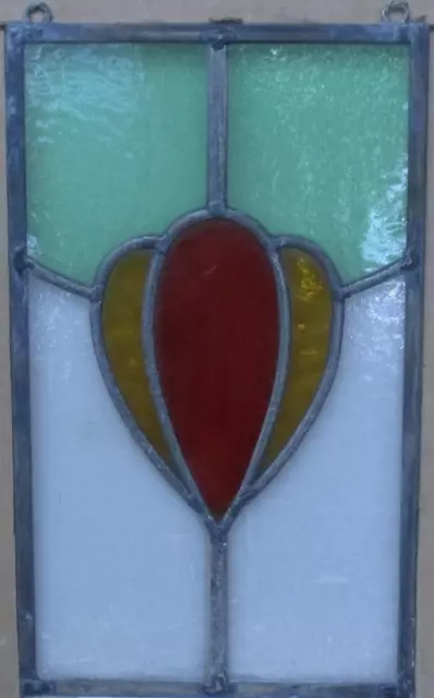OLD ENGLISH STAINED GLASS WINDOW Unframed w Hooks Cute Abstract 8.75" x 15"