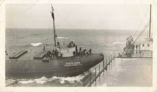 SHIP WHALEBACK SOUTH PARK IN DISTRESS 1942 HELPED BY AARR No. 5 near Manistique!