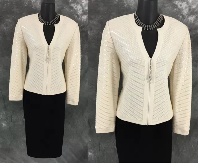 BEAUTIFUL St John evening jacket knit rhinestones embellished ivory blazer 6