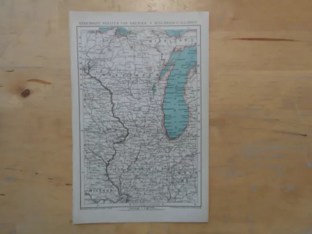 Orig.(1893) Lithographie Landkarte Vereinigte Staaten von Amerika Wisconsin