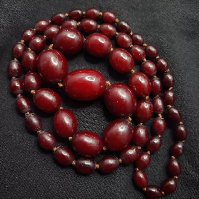 Old Antique Cherry Amber Bakelite Necklace Viens Faturan Prayer Beads 69.3g