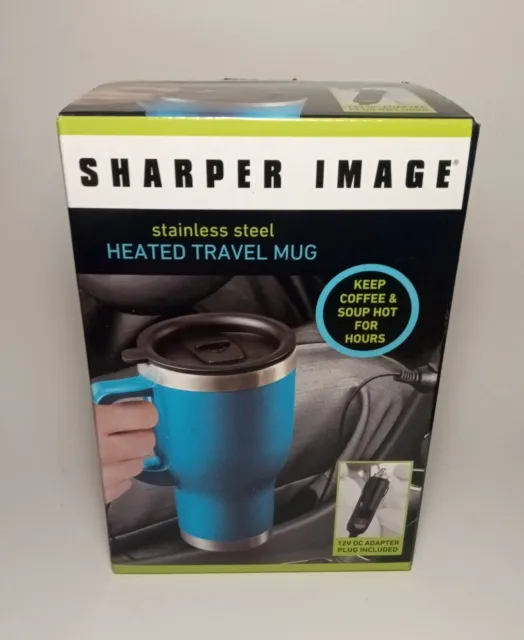 The Sharper Image Stainless Steel Heated Travel Mug 14Oz Blue Color New