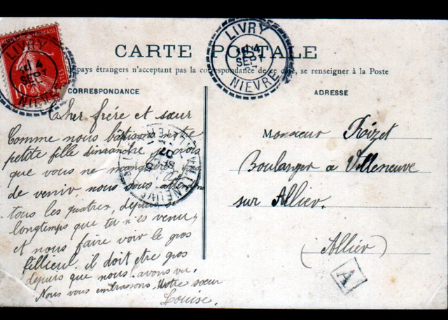 LIVRY (58) VILLAS & EGLISE / Tampon Facteur rural A & Oblitération perlée en1907