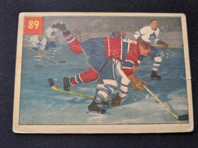 1954-55 Parkhurst Hockey Card # 89 Floyd Curry goes up-and-over (GD)