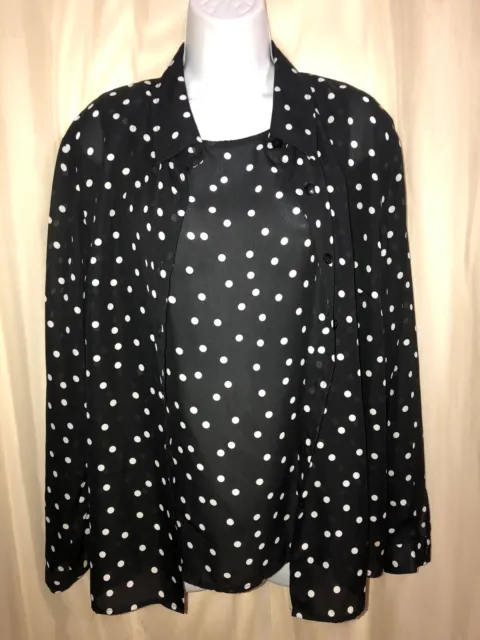 DIALOGUE Lightweight Polka Dot WOMEN'S 2pc. Twin Set Top Blouse MEDIUM