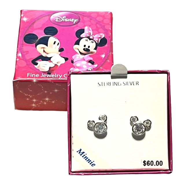 NEW Sterling Silver Disney Mickey MINNIE MOUSE EARRINGS Kids CZ Rhinestone Studs
