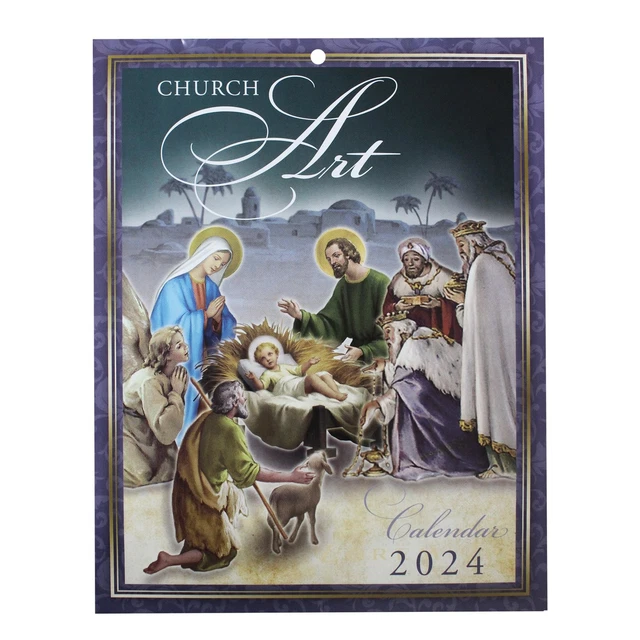 RELIGIOUS CHURCH ART Wall Calendar 2024 Bible Verses and Illustrations