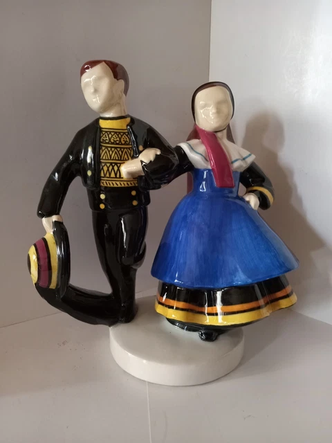 Broche Ancienne En Laiton émaillé - Couple De Jeunes Bretons, Vintage, Occasion