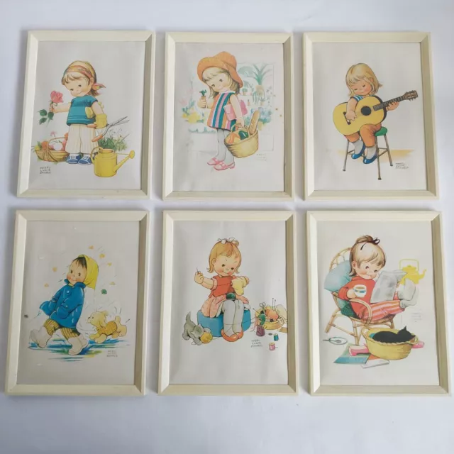 Mabel Lucie Attwell Set of 6 Framed Prints 1950s Plastic Frames