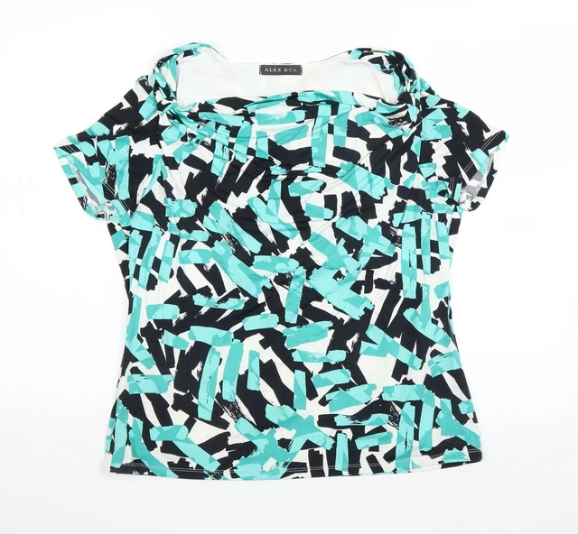 Alex & Co Damenbluse blau kariert Polyester Basic Größe L runder Ausschnitt