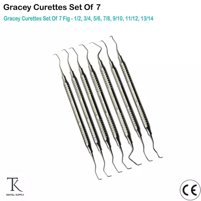 Cirugía Gracey Curetas Set de 7 Periodontal Hygiene Scalers Hollow Root Plaining