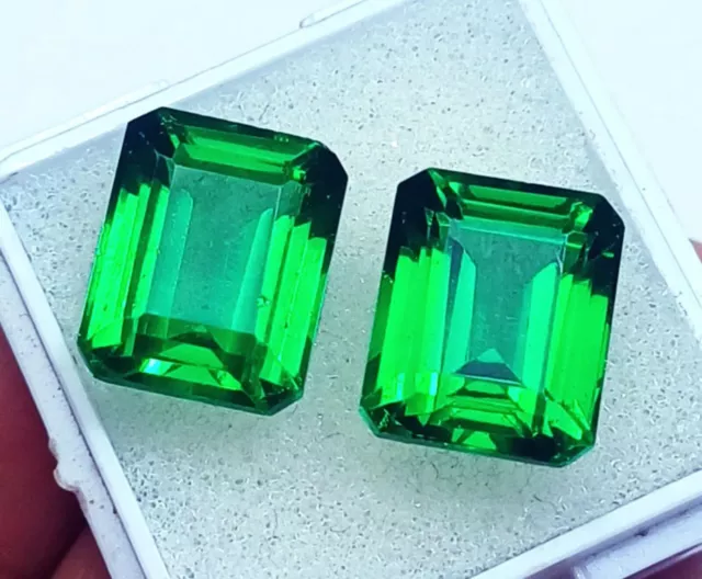 Natural Green Garnet 18 Ct Certified Emerald Shape Loose Gemstone Pair PR203