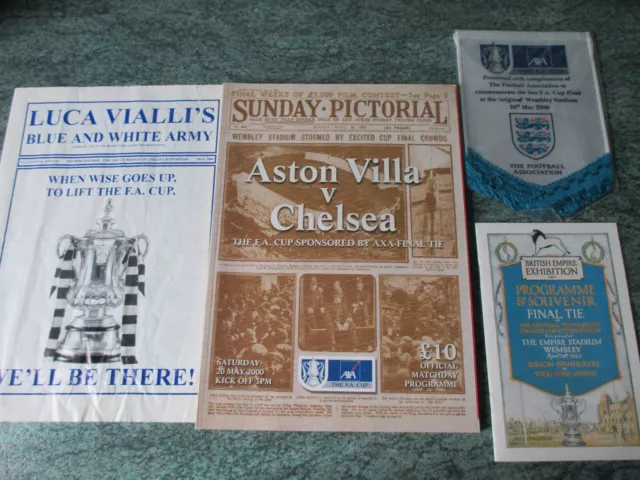 Aston Villa V Chelsea 2000 Fa Cup Final Programme Pennant & Blues Fanzine Vgc