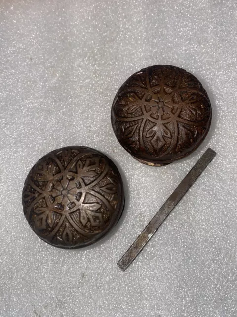 Antique Pair Of Cast Iron door  Knobs And Matching Rosettes Norwalk  1885 #