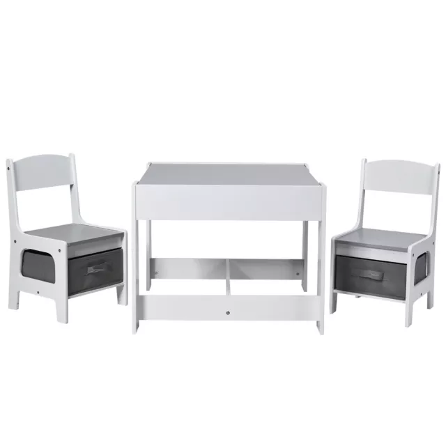 Babyjoy Kids Table Chairs Set w/ Storage Box Blackboard Whiteboard Drawing Grey