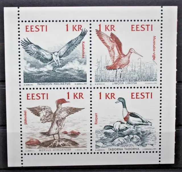 Estonia 1992 Uccelli Fauna locale serie in Blocco Francobolli nuovi MNH** (C.8)