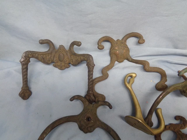 vintage antique lot of wall mounted hooks and hardware 2