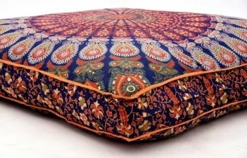 Indian Peacock Mandala Floor Pillow Throw Square Cushion Cover Meditation Pouf