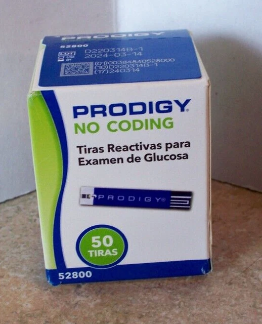 Prodigy sin codificación, caduca: 14/03/2024 50 unidades, tiras reactivas de glucosa para diabéticos