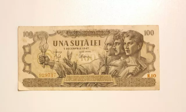 Very Rare 100 Lei  Banknote From Romania 1947 Pick-67,Vf