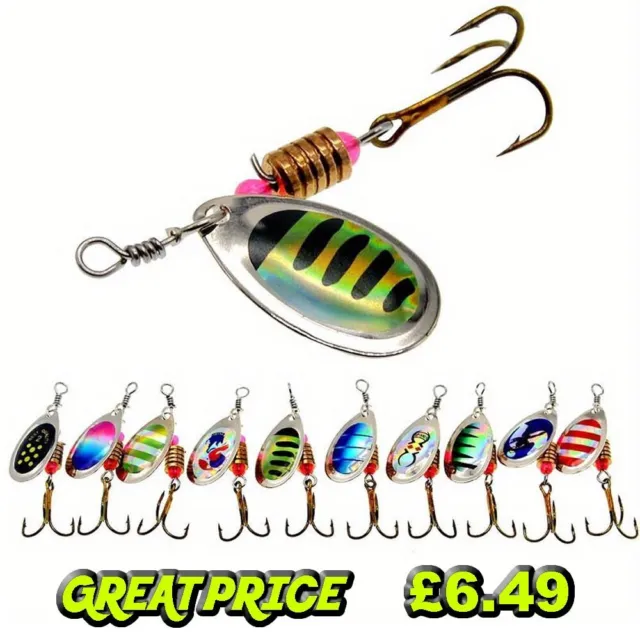 10 x Pcs Fishing Spinners Size 2 Sea Perch Pike Trout Fishing Lures Tackle Box