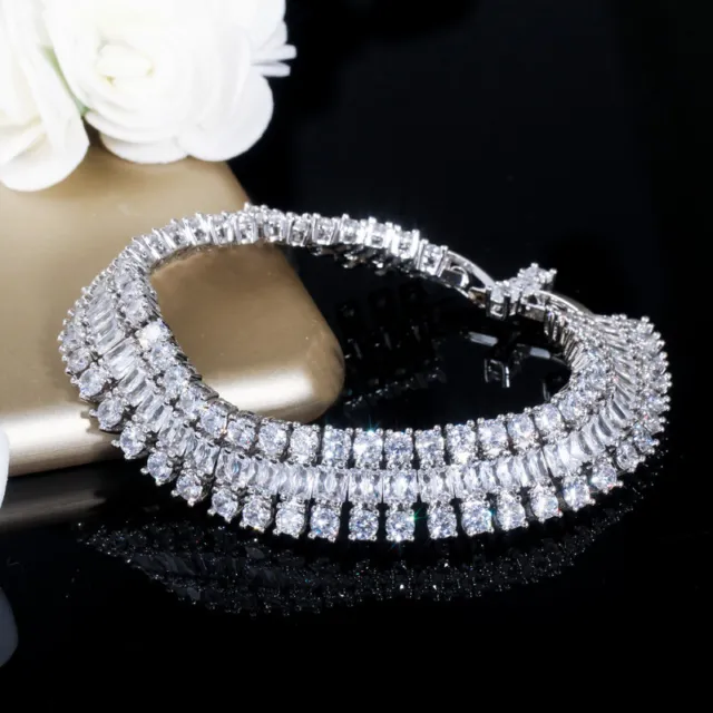 CWWZircon Silver Round CZ Crystal Big Wide Bangle Bracelet for Women Jewelry