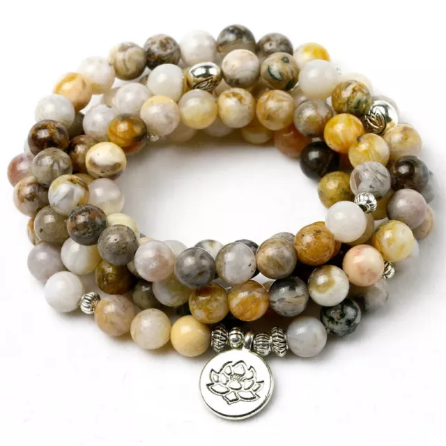 8MM bamboo jade Mala 108 bracelet lotus Buddha pendant Yoga Spirituality unisex