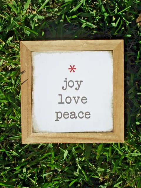JOY LOVE PEACE CHRISTMAS Wall Art Home Decor 7.25 x 7.25 Wood Frame