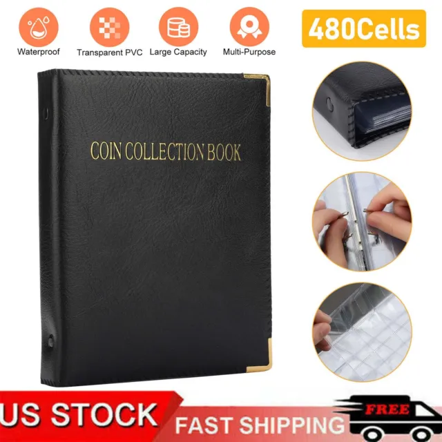 480 Pockets Coin Collection Book Holder Album Coins Organizer for Collectors US