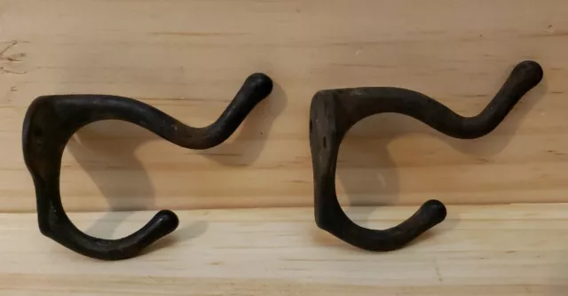 2 Vintage Coat Hooks Farm School House Rustic Heavy Cast Iron Over Under