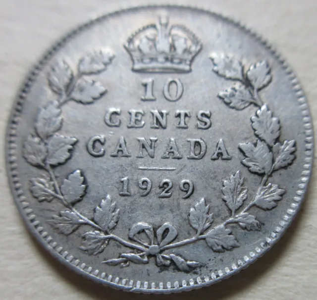 1929 Canada Silver Ten Cents Coin. BETTER GRADE Dime (RJ565)