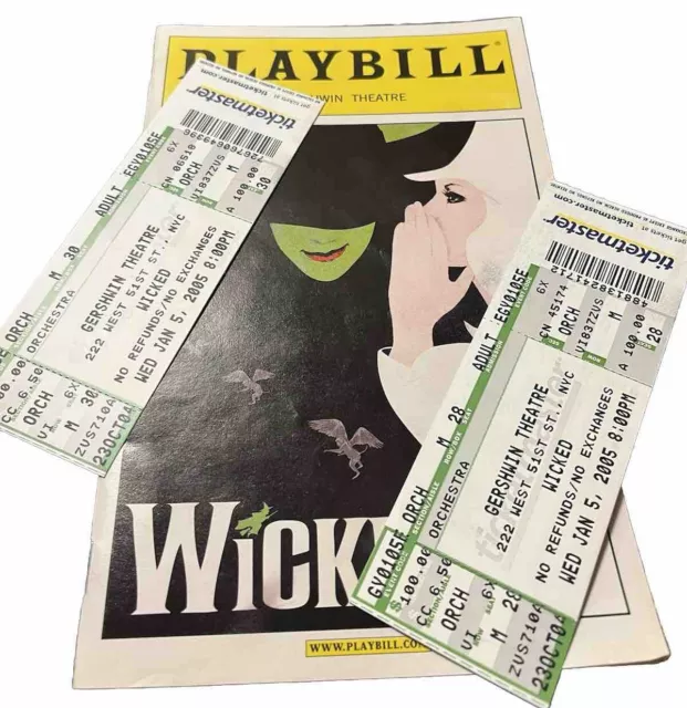 WICKED - PLAYBILL: Gershwin Theatre, Broadway Musical January 2005 W/ 2 Tickets 3