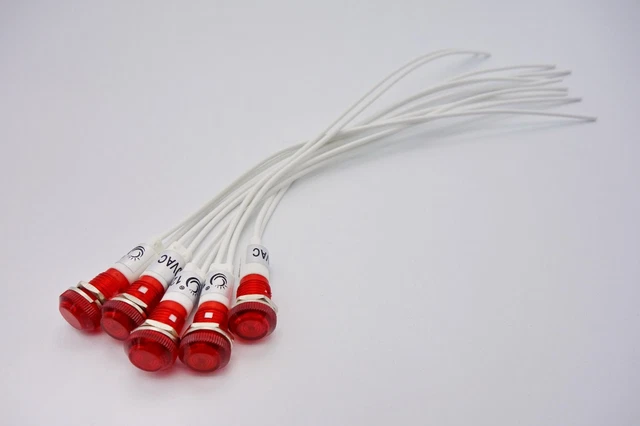 Voyants LED Métalliques 12 Mm Pré-câblés - Lot De 10 (rouge, Jaune, Bleu, Vert, Blanc), 220V, Pour Panneaux électriques - 9